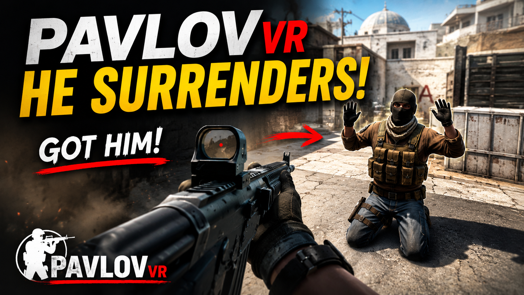 He gets taken hostage on Pavlov VR. Very funny.